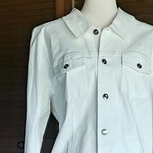 D&Co - Stretch Twill Jean Jacket with Bling Buttons - White - XL - EUC